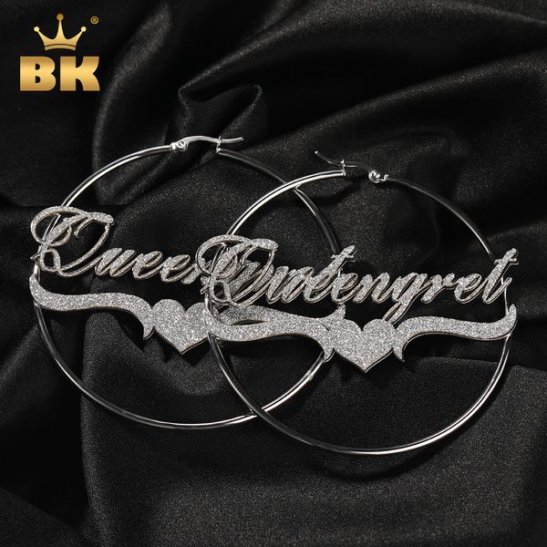 

hoop huggie the bling king custom name earrings personalized stainless steel bling letter big charm earring women jewelry 230824, Golden;silver