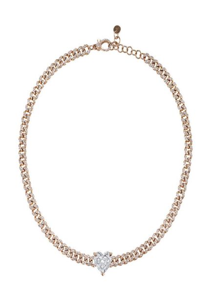 

big heart cz stone paved choker necklace with cz paved cuban chain necklace for hip hop heavy wide chain necklace6733528, Silver