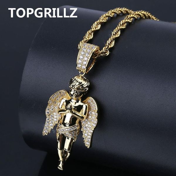 

rillz hiphop men women necklace gold color plated iced out micro pave cz stone angel pendant necklaces love'sblessing gif278y, Silver