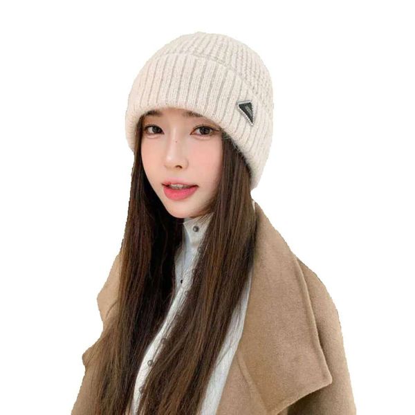 

r hat hat women's solid rabbit hair windproof ear protector knitted with triangle label for warm and showy face small loose, Blue;gray