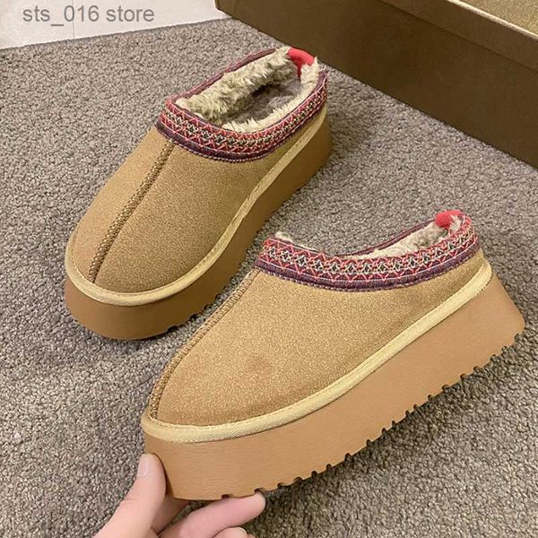 

boots women shoes suede flats platform warm causal slippers 2022 new autumn winter snow boots fur round toe slingback mujer zapatillas t2308, Black