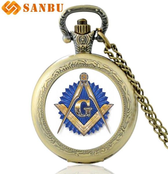 

classic masonic art glass cabochon quartz pocket watch vine bronze necklace men women pendant gifts watch8020131, Slivery;golden