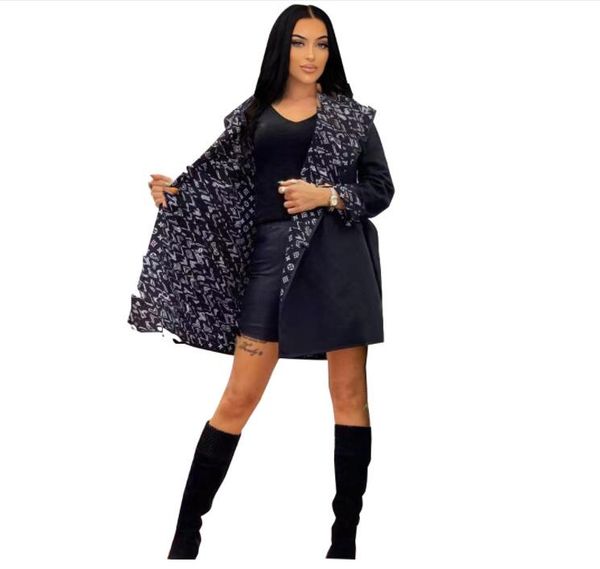 

womens jackets for trench coat designer windbreaker fashion hooded cloak letters style with belt slim lady outfit jacket woolen black630, Black;brown