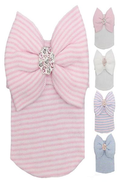

new 03m newborn baby crochet hats with big bow cute baby girl shiny rhinestone knitting stripe hedging caps autumn winter5343579, Yellow
