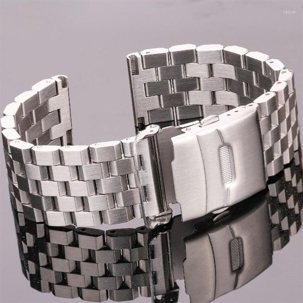 

watch bands solid stainless steel strap bracelet 18mm 20mm 22mm 24mm women men silver brushed metal watchband accessories152a, Black;brown