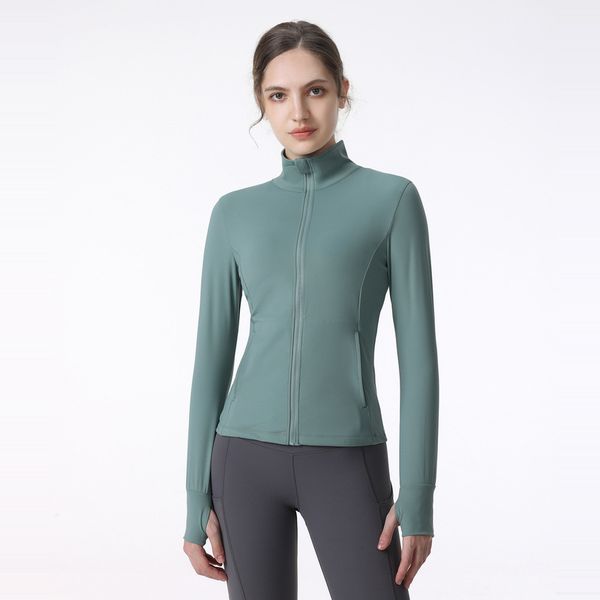 

yoga jackets lu sports coat training outfits long sleeve women's standing collar quick dried fitness tight professional running suit