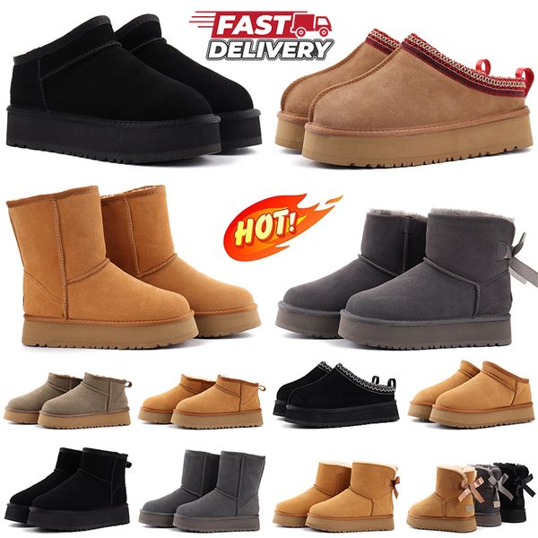 

australia ultra mini boot platform designer boots for women tazz slippers fur booties winter snow ankle short bow shoes womens outdoor sneak, Black