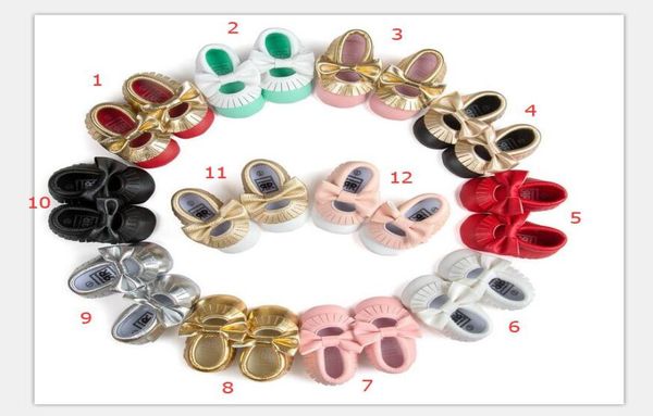 

2016 new 12 color tassels with bowknot baby moccasins soft bottom shoes pu newborn baby first walkers9266469