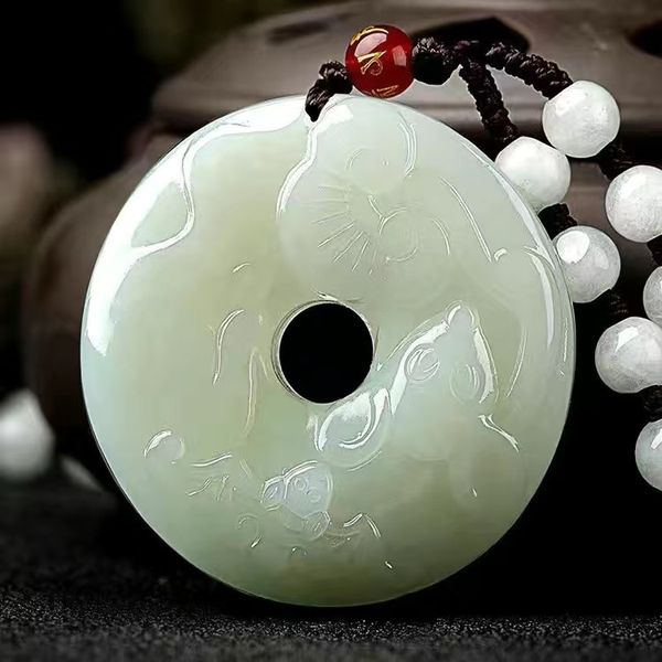 

hetian jade pendant with men and women with natural jade necklace rabbit chinese zodiac tiger peace buckle benmingnian gift, Silver