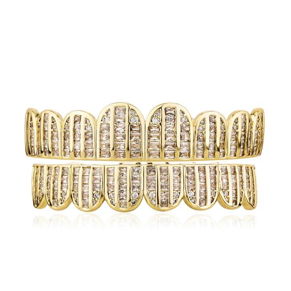 

new fashion grills silver gold plated iced out baguette cz teeth grillz bottom grills set jewelry gifts for men, Black