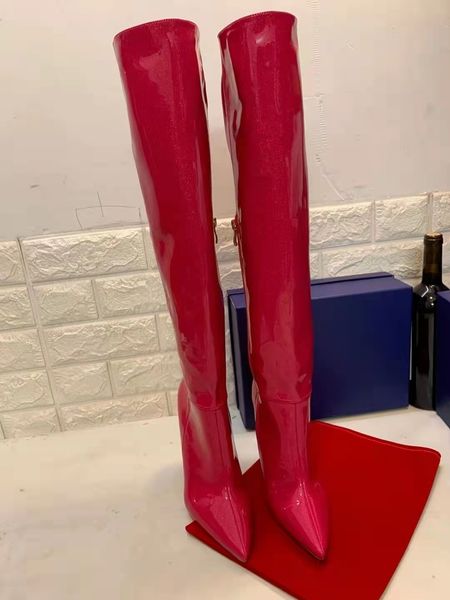 

boots arrival black red shiny leather winter women over knee 8cm 10cm 12cm heel height size 3445 all real pics 230824