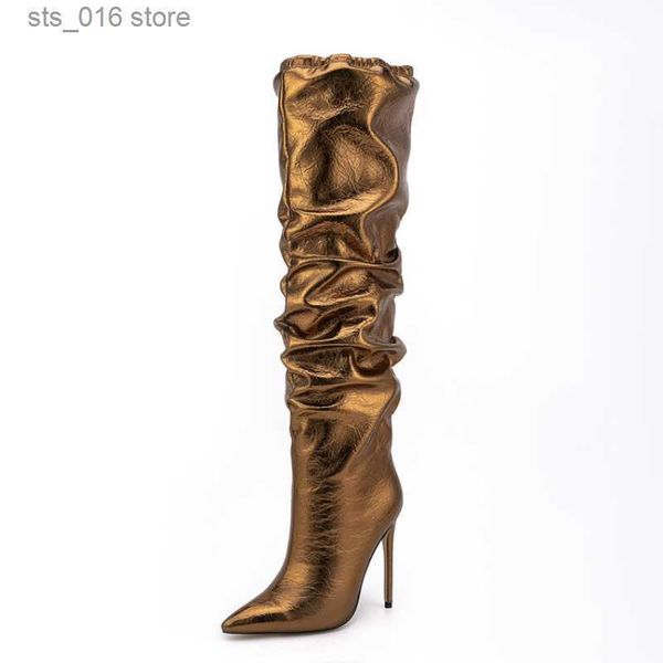 

boots women's new fashion slender high heel knee long boots fashion pointed elastic sleeve boots 47 large four seasons women's boo, Black