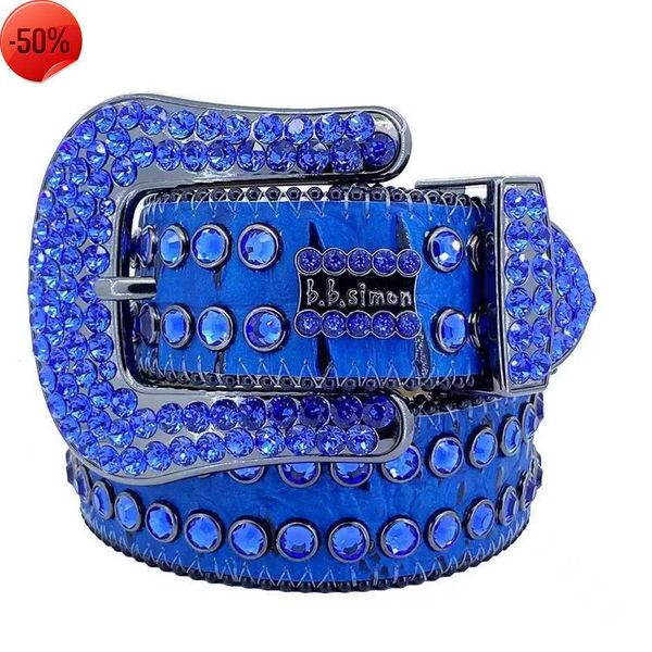 

est designer belts women mens bb simon rhinestone belt with bling rhinestones width 4.0cm waistband241ma1ajj, Blue;gray
