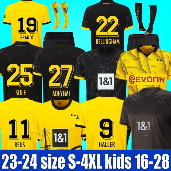 

23 24 reus soccer jerseys haller special black 2023 2024 away football shirts bellingham hummels brandt dortmund yeyna men kids kit fans pla, Black;yellow