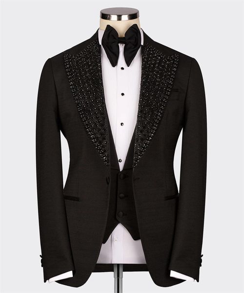

men's suits blazers luxury glitter wedding tuxedo black groom slim fit crystals blazer vest pants customized formal business wear party, White;black