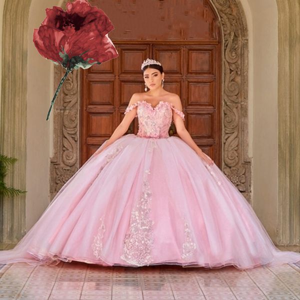 

pink quinceanera dresses flowers sweetheart sweet 15 girls princess dress vestidos de prom ball gowns, Blue;red