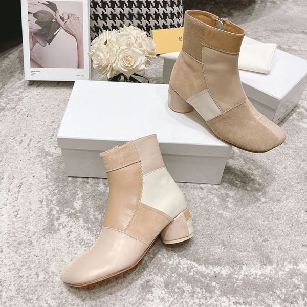 

tabi ankle zjp boots square toe block chunky heels booties leather sole women' luxury designer fashion ins mixed beggar's shoes fa, Black