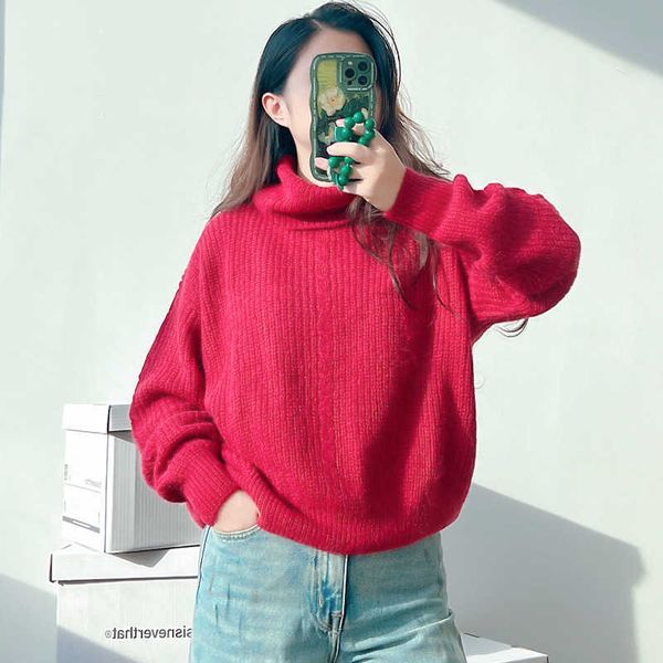 

sweaters 23 korean style new year red stacked collar versatile alpaca sweater