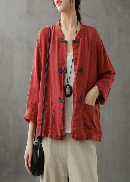 

traditional chinese style clothing women shirt 2021 tang suit cotton linen hanfu cheongsam blouses clothes ethnic6513706, Red