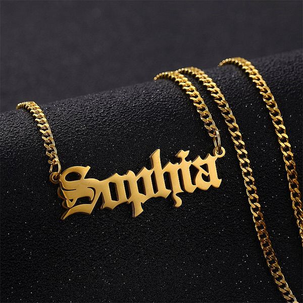 

pendant necklaces personalized 3mm cuban chain gold plated stainless steel nameplate for women men custom vintage style name necklace 230825, Silver