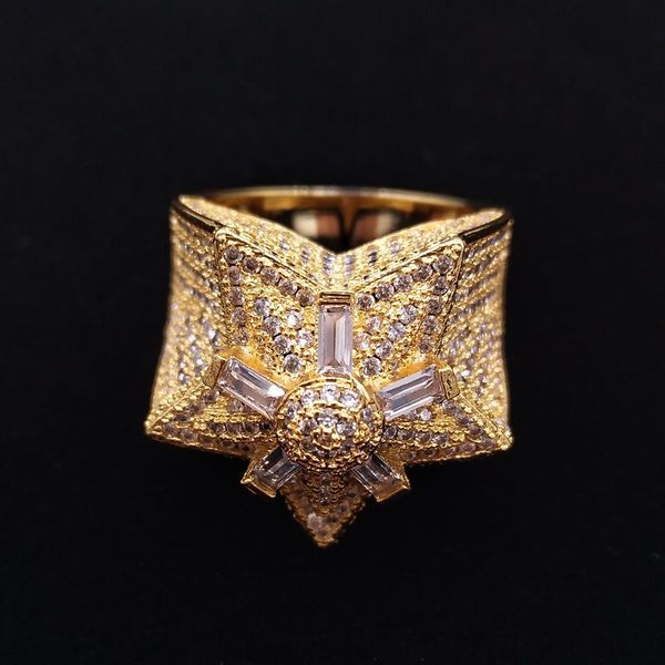 

new personalized iced out cz cubic zirconia gold hip hop pentagram star mens ring band full diamond street rapper jewelry gifts fo182q, Silver