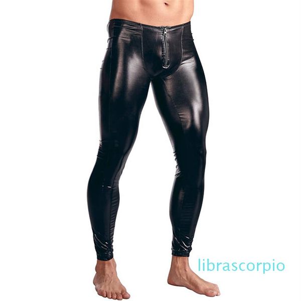

mens patent leather pants zipper bulge pouch tight shinny leggings trousers underwear clubwear party leotard costumes xm01284a, Black
