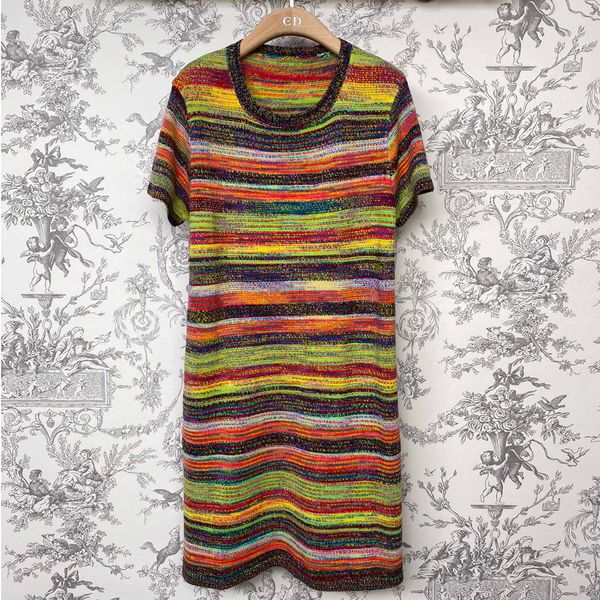 

women's dress rainbow striped knitted mini dress, Black;gray