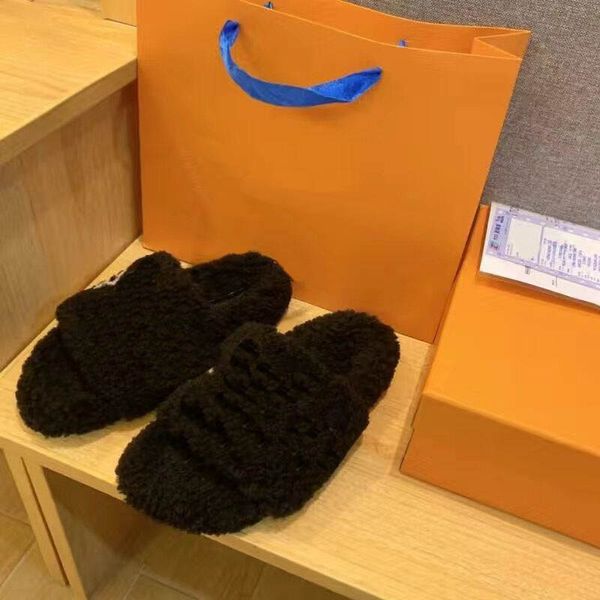 

luxury designer women warm shoes paseo flat comfort mule slipper shearling treaded rubber outsole thermal wool slippers indoor outdoor sanda, Black