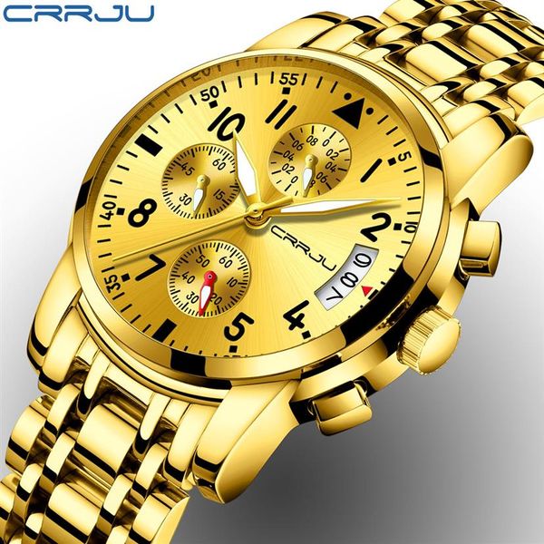 

crrju relogio masculino mens watches brand luxury golden steel quartz watch men casual sport chronograph wristwatch269k, Slivery;brown