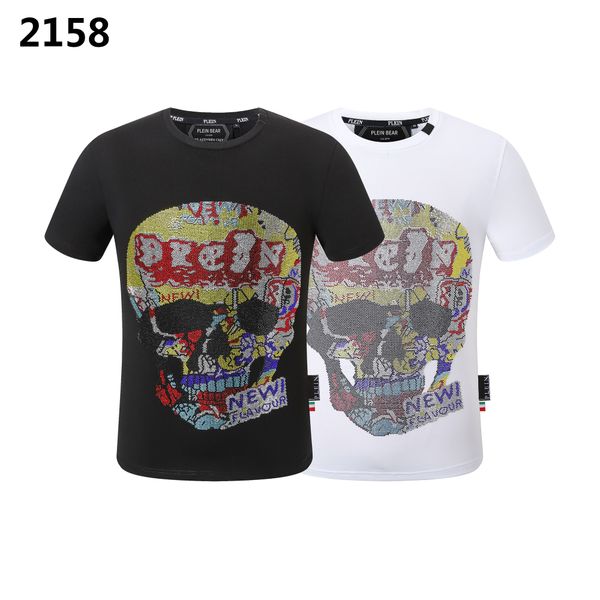 

plein bear t shirt mens designer tshirts brand clothing rhinestone pp skulls men t-shirt round neck ss skull hip hop tshirt tees 16654, White;black