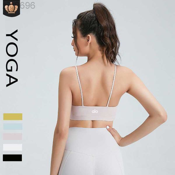 

desginer al yoga bra one piece traceless running sports bra shockproof gathering shaped fitness tank 23ss, White