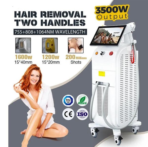 

professional 2 handles ice diode laser machine permanent hair removal 755nm 808nm 1064nm titanium ice platinum triple wavelength quickly pai, Black