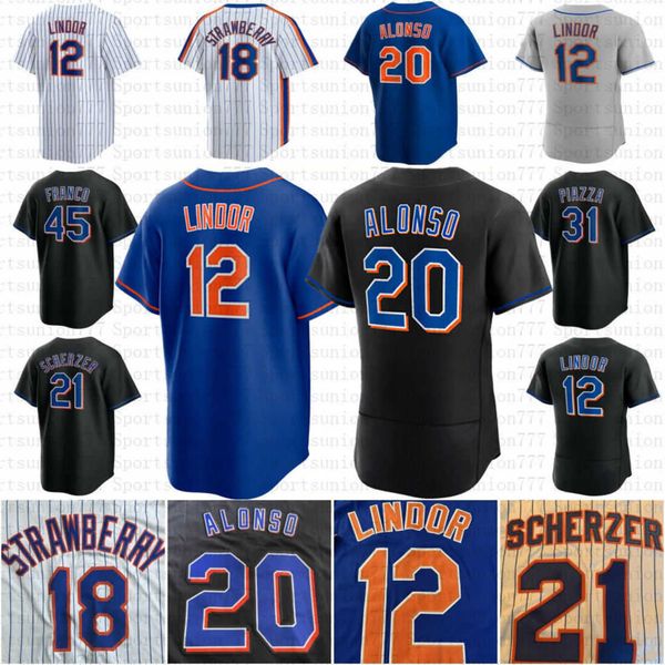 

pete alonso 12 francisco lindor custom baseball jerseys justin verlander luis guillorme max scherzer brandon nimmo darryl strawberry edwin d, Blue;black