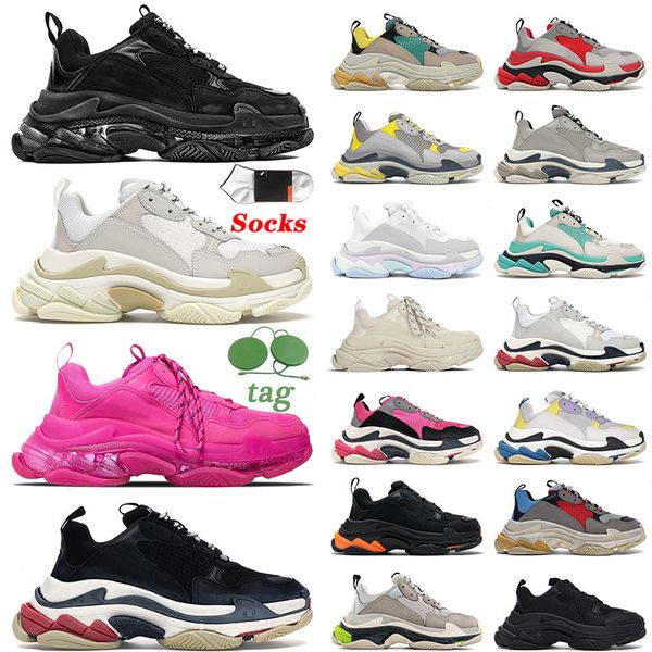 

triple s sneakers designer casual shoes luxury brand men womens platform beige clear sole cherry blossom pow pink neon green outdoor sports, Black