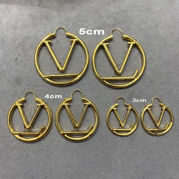

fashion hip hop hoop dangles earrings lady women party wedding lovers gift engagement jewelry for bride earring 3cm 4cm 5cm v-letter simple, Golden;silver