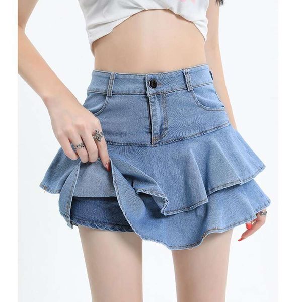 

summer high waist skirt short flat edged cowboy girl, Black