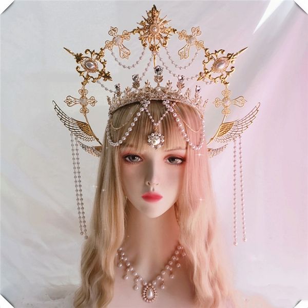 

lolita headband golden mary apollo sun halo goddess crown party church headwear halloween costume exaggerated headpiece, Slivery;white