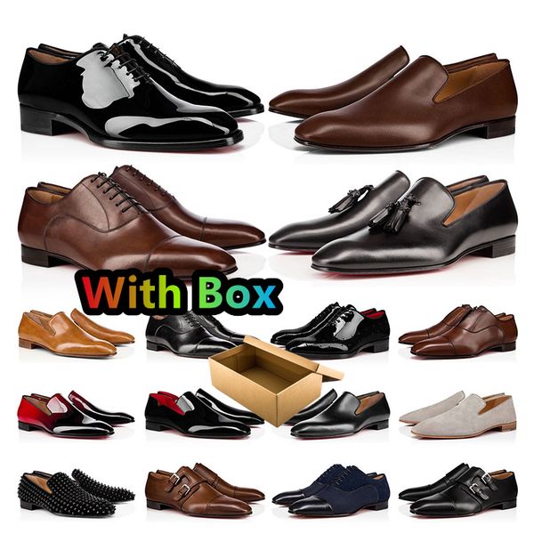 

with box red bottoms loafers mens dress shoes pointed toe black suede patent leather rivets glitter loafer men fashion designer shoes luxury
