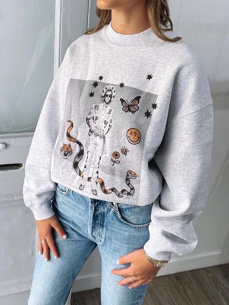 

women's hoodies sweatshirts magic male creativity loose sweatshirt 2023 spring autumn retro long sleeve oneck graphic punk vintage pull, Black