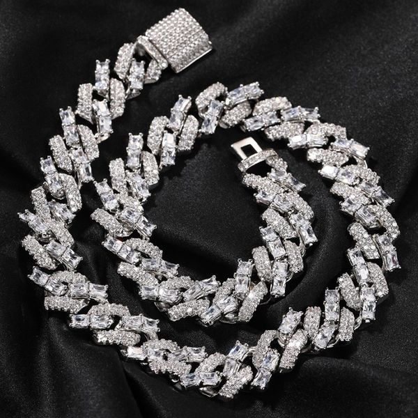 

new design mens bling chains 15mm 16/18/20inch gold silver cz cuban chain necklace bracelet for men women hip hop chains