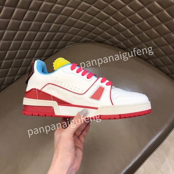 

luxury designer sports shoes casual shoes calfskin leather white red blue letter overlay platfor low sports shoes training shoes sizes 39-44, Black