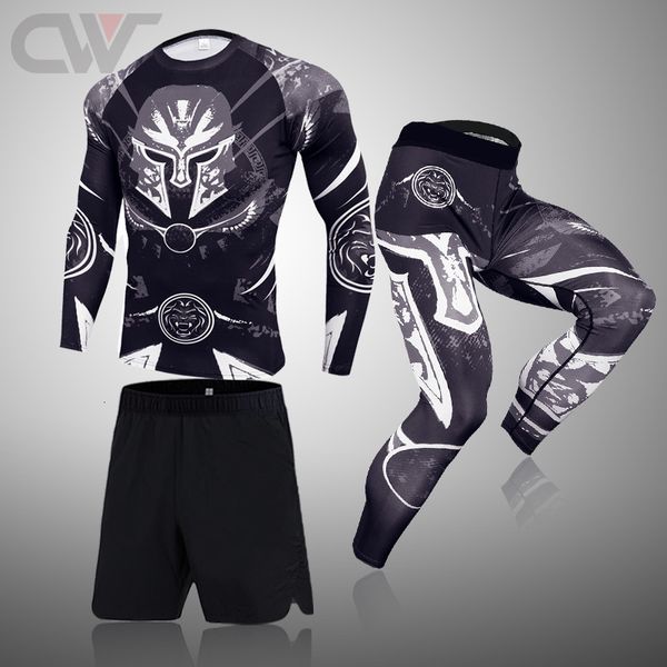 

men's tracksuits mens compression sets spartan 3d wolf teenager t-shirts long sleeve t shirt men lycra mma gym t shirts brand clothing, Gray
