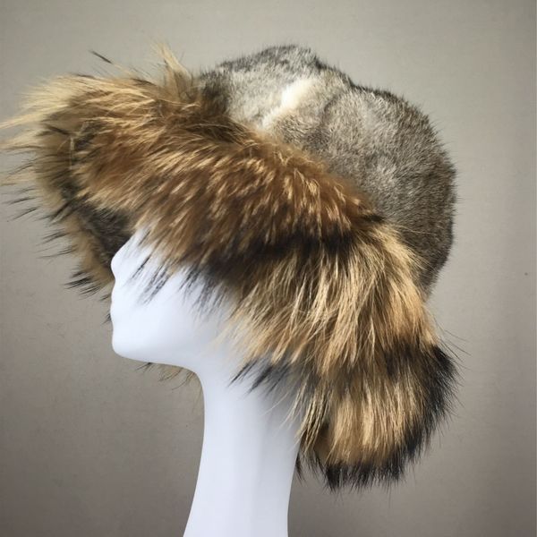 

wide brim hats bucket hats natural rabbit fur raccoon fur bucket hat furry winter warm natural brown color luxurious fluffy 230824, Blue;gray
