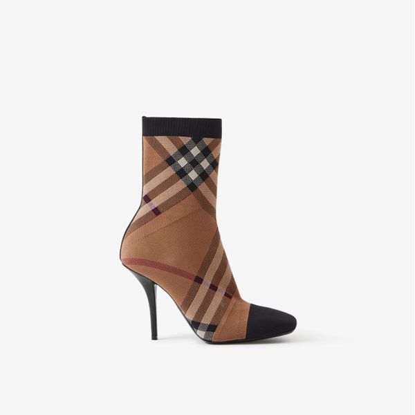 

designer women boots stretch knitted check sock boots knee high boots slim high heel boots luxury woman boots square-toe exaggerated check c, Black