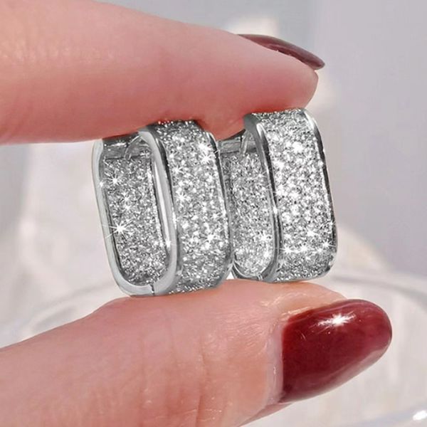 

925 silver light luxury micro set zircon ear buckle with temperament luxury full diamond jewelry, Golden;silver