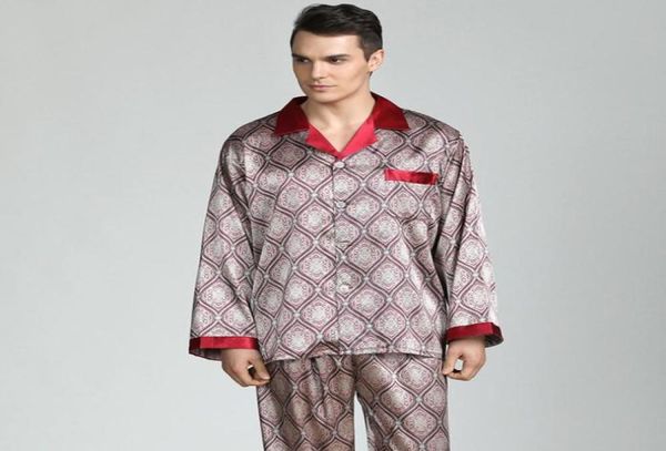 

mens silk satin pajamas set spring summer long sleeve cardigan male satin sleepwear plus size xxxl pyjamas hombre suit95662706902664, Black;brown