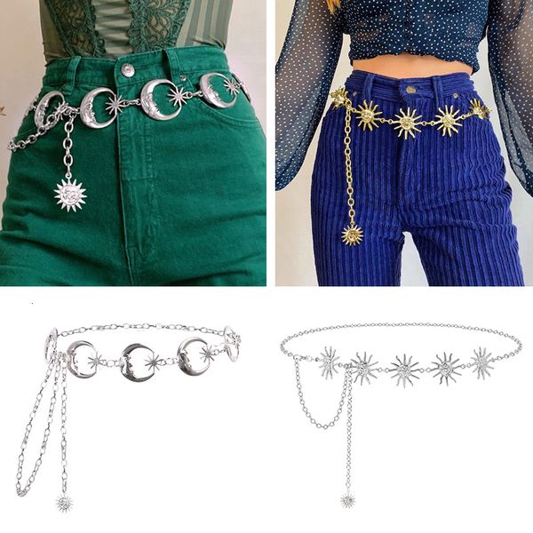 

waist chain belts gold belt female moon sun metal for women punk dress waistband gothic jeans accessory long ketting riem 230825