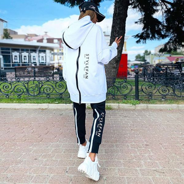 

women's two piece pants women tracksuit 2 pieces set zipper fleece letter print hoodies pants streetwear fashion causal autumn winter f, White