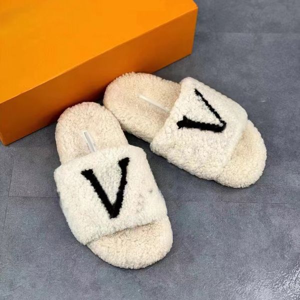 

luxury fur slipper designer woman furry sandal man slippers paseo teddy shearling slide comfort flat mule summer beach outdoor shoe, Black