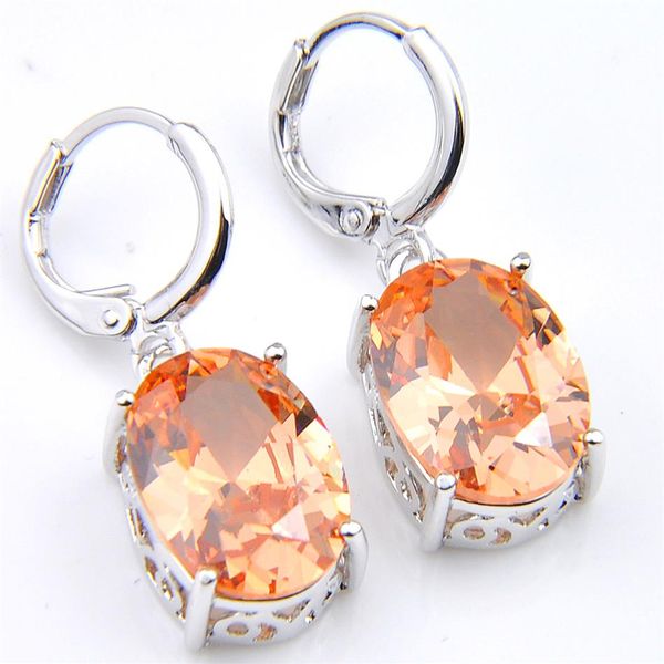

10prs luckyshine classic fashion fire oval morganite cubic zirconia gemstone silver dangle earrings for holiday wedding party334s